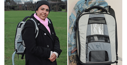 Woman who carries artificial heart in her back pack